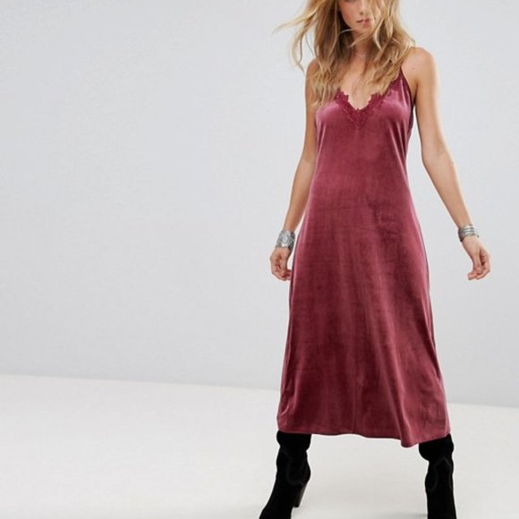 EUC Wyldr Moon Night boho Velvet Midi slip Dress S soft slinky day 2 nite dress! - Picture 1 of 6